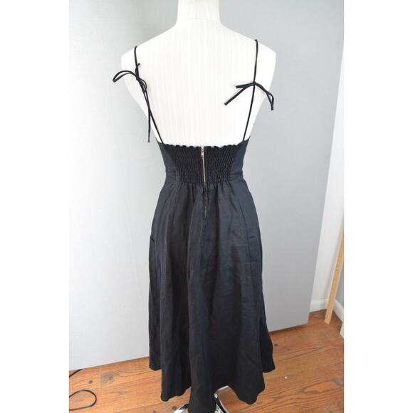 Reformation Brienne Dress Size 0 Black 100% Linen Plunge Midi Slit Button - Picture 4 of 7